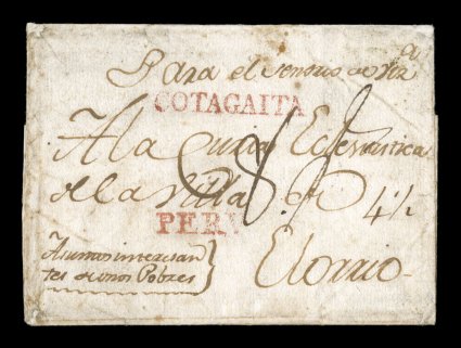 1790-1825 Colonial postal history collection consisting of nineteen entire folded letters and covers, plus another eight cover fronts and six postal documents or pieces of
document, all with handstamped postal markings of the 18th and early 19th