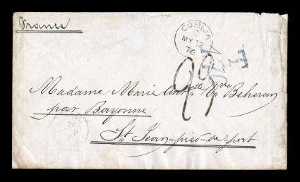 1832-78 Litoral Department stampless cover collection of 60 covers, most being entire folded letters, three fronts and two postal documents plus a couple of covers with
adhesives, all written up and mounted on pages in three deluxe custom albums,