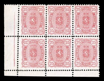 29b, 1875 25p Rose, perforated 12 12, tête-bêche pair, the error pair being in the bottom left corner (position 91) in a bottom left corner sheet-margin block of six,
marvelously bright and fresh, unusually well centered (especially when compar