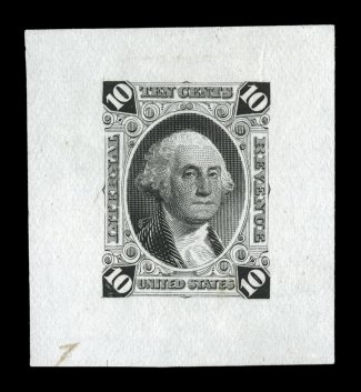 Turner Essay 5b, 10c Internal Revenue, die essay, black on India paper, 38x42mm, strong color, very fine.