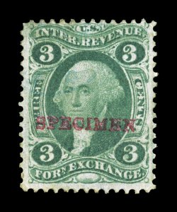 R16S-H, 3c Foreign Exchange with red type H Specimen overprint, bright color, part o.g., fine 1978 PF certificate not listed in Scott.