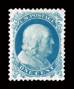 40, 1c Bright blue reprint, without gum as issued, exceedingly well centered within large margins, bright color, extremely fine a handsome example of this scarce re-issue 2007
PF certificate.