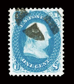 63, 1c Blue, an eye-catching used example, with bold color and a highly detailed impression, exceedingly well centered within large margins, neat black segmented cork cancel,
extremely fine gem 1997 PF certificate.
