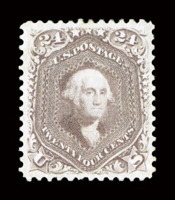 70a, 24c Brown lilac, especially well centered within unusually large margins for this value, wonderfully fresh color and a lovely impression on bright white paper, full o.g.,
trivial h.r., extremely fine an impressive premium quality original