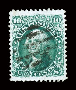 89, 10c Green, E grill, used, well centered and with much larger margins than normally encountered, strong fresh color, black rimless grid cancel, extremely fine 1999 PF
certificate.