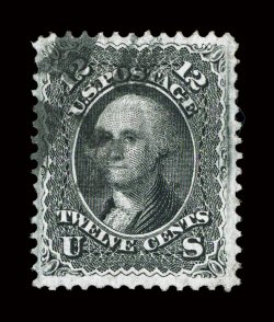 97, 12c Black, F grill, very well centered within uncharacteristically large margins, strong color and impression, light quartered cork postmark, an extremely fine used
example of this scarce grill 1981 and 2004 PF certificates.