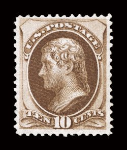 139, 10c Brown with grill, a rare mint example, nicely centered, strong rich color, full o.g., the grill is somewhat faint but one column shows clearly, very fine 1983 PF and
2007 PSE certificates.
