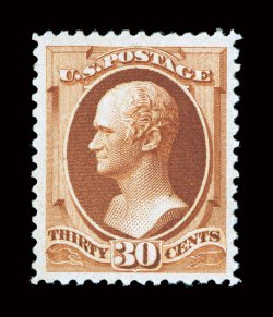 217, 30c Orange brown, uncharacteristically well centered within large margins, lovely rich color and a well incised impression, o.g., n.h., extremely fine 1976 PF certificate
and a 2008 PSE certificate (VF-XF 85 SMQ $2,250.00).