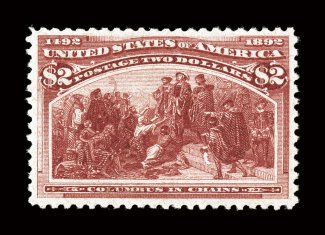 242, $2.00 Columbian, a fabulously fresh and choice mint example, being one of the finest quality never hinged Two Dollar Columbians we have ever had the pleasure to offer in
our auctions, and certainly among the finest in existence, possess