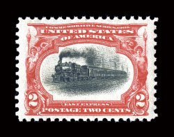 295, 2c Pan-American, an impressive jumbo-margined mint single, boasting huge margins all around and being quite well centered within them, intensely rich colors, o.g., n.h.,
extremely fine and choice 2002 PF certificate.