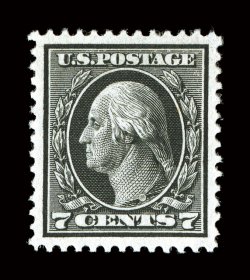 407, 7c Black, perfectly centered within particularly large balanced margins, strong color, o.g., lightly hinged, extremely fine and choice 2008 PSE certificate (Superb 98 SMQ
$610.00).