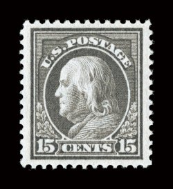 418, 15c Gray, unusually large and well balanced margins all around, strong color, o.g., n.h., extremely fine 1999 PF certificate.