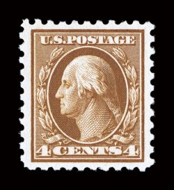 427, 4c Brown, particularly well centered within exceptionally wide margins, rich bright color, o.g., n.h., extremely fine and choice 2008 PSE certificate (XF-Superb 95 SMQ
$1,050.00).