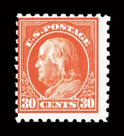 476A, 30c Orange red, the extremely rare unwatermarked perforated 10 issue, position 27 from plate 6917, incredibly fresh, with radiant color, typical centering for this,
o.g., n.h. (trivial spot on gum), fine only two panes were ever discove