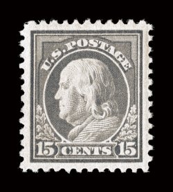 514, 15c Gray, exceptionally large and wonderfully well balanced margins all around, strong rich color, o.g., n.h., extremely fine 2008 PSE certificate (XF-Superb 95 SMQ
$830.00).