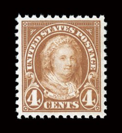 556, 4c Yellow brown, extraordinarily well centered within unusually large margins, strong rich color and a crisp impression on bright paper, immaculate o.g., n.h., an
extremely fine gem 2007 PSE certificate (XF-Superb 95 SMQ $410.00).