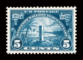 616, 5c Huguenot-Walloon, exceedingly well centered within lavishly large margins which are actually most uncommon on this stamp, deeply rich color on bright paper,
unblemished o.g., n.h., extremely fine 2008 PSE certificate (XF-Superb 95 Jumbo