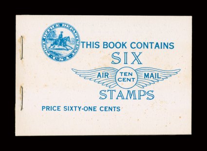BKC1, 10c Lindbergh complete booklet containing two panes of three each, each pane is from the rare position N, showing guide lines both at top and right, only one position in
the entire 180-subject sheet contains these highly collectable ma