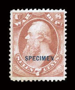 O89S, 7c War, with Specimen overprint, unusually well centered and margined, attractive color, very fine only 105 sold 2006 PF certificate.