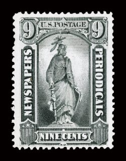 PR38, 9c Gray black special printing, without gum as issued, wide margins, rich color, nearly very fine 2003 PF certificate.