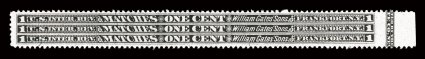 RO94b, William Gates Sons, 3c Black, silk paper, well centered, showing a partial imprint at right, fresh, very fine.