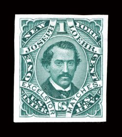 RO128TC1, Joseph Loehr, 1c Green, trial color die proof on India, large margins, fresh bright color and crisp impression, very fine.