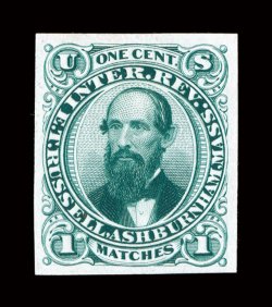RO163TC1, Russell, E. T., 1c Green, trial color die proof on India, large margins, fresh, very fine.