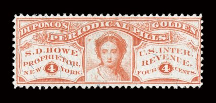 RS135b, Howe, S. D., 4c Red, silk paper, well centered, bright color, very fine.