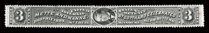 RS180d, Mette & Kanne, 3c Black, watermarked, attractive centering, excellent color and impression, light crease, otherwise very fine.