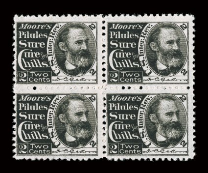RS184d, Moore, C. C., 2c Black, watermarked, mint block of four, deep rich color and a strong impression, full clean o.g., very fine.