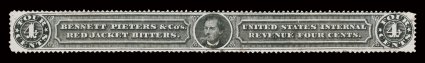 RS191a, Pieters, Bennett & Co., 4c Black, centering better than the majority of existing copies, small faults as usual, fine appearance.