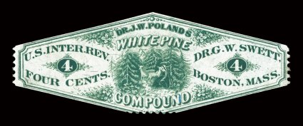 RS238b, Swett, G.W., 4c Green, die cut and perforated at ends, remarkably well centered combination of die cutting and perforating, deep color, very fine.