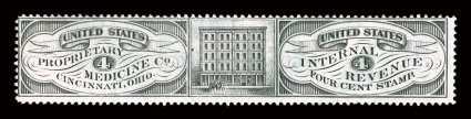 RS243e, U. S. Proprietary Medicine Co., 4c Black, experimental silk paper, fresh color, fine.