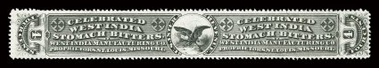 RS264b, West India Mfg. Co., 4c Black, Die I, silk paper, nicely centered, attractive fresh color, trivial thin spot, otherwise very fine.