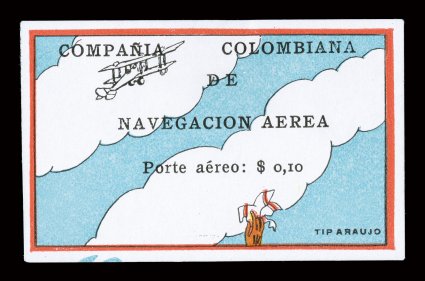 C3, 1920 10c Clouds and plane air post, without gum as issued, large balanced margins all around, exceptionally bright and fresh, small thin spot at top, extremely fine
appearance signed several times including H. Bloch and accompanied by 1979
