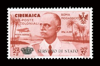 CBO1, 1934 25L +2L Air post, with Servizio di Stato overprint, well centered, fresh color, o.g., trivial h.r., very fine (Sassone 1 Ç3,500).