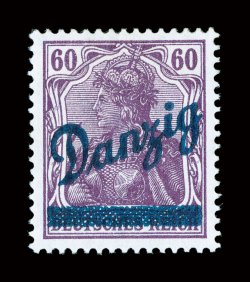 44, 1920 60pf Magenta, rich vibrant color on pristine white paper, well centered, o.g., h.r., very fine a particularly fresh copy of this scarce stamp signed H. Bloch and
accompanied by his 1983 Friedl certificate (Michel 47 Ç1,400).