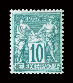 79, 1876 10c Green, Ty. II, an especially fresh mint single of this scarce value, strong deep color and razor sharp impression, exceptionally well centered with crisp even
perforations, full o.g., never hinged, choice very fine a select copy of