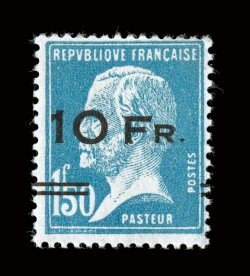 C3-4, 1928 10Fr on 90c and 10Fr on 1.50Fr Ile de France air post cplt., the 90c being a left sheet-margin single, wonderfully fresh, with strong bright colors on crisp white
paper, o.g., the 1.50Fr has just the barest trace of hinging, fine-ve