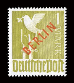 9N21-34, 1948-49 2pf-2M Red overprints cplt., with the 2M being Michel 34VII, bright and fresh, o.g., never hinged, very fine 2004 H.D. Schlegel certificate for the set
(Michel 21-33, 34VII Ç2,100).