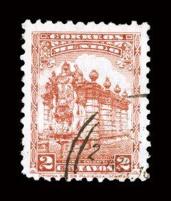 735A, 1934 2c Scarlet, watermark Secretaria de Hacienda Mexico, bright color, light unobtrusive c.d.s. postmark, fine one of the key 20th century rarities of Mexico 1996 Mepsi
certificate.