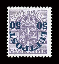 C1a-3a, 1920 10o-50o Surcharged air posts, inverted surcharge cplt., strong rich colors, o.g., small h.r.s, small owners handstamp on gum, 50o with minute corner crease,
fine-very fine only 300 of each was printed (Facit 136v1-38v1 SK 8,400