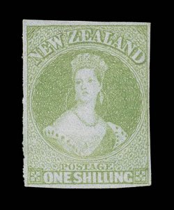 1- green, unused with part original gum, good to very large margins and of fresh bright color two horizontal creases, one heavy which has cracked the paper, however a
presentable example of this very rare stamp. R.P.S. Certificate (2000). Sc. 6