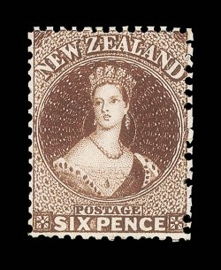6d. red-brown, a well-centered example in a lovely deep rich shade, separated with scissors on three sides, large part original gum very fine and most attractive. R.P.S.
Certificate (2006). Sc. 29b S.G. 108, £475.