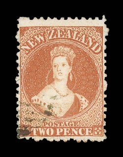 2d. vermilion showing part WT of WT&Co papermakers watermark in script letters, inverted, very lightly cancelled diagonal crease not affecting fine appearance. Rare. Sc. 48
var. S.G. 138b, £1,300. provenance: Ferrary
