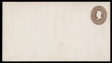 U373, UPSS 1353, 4c Brown on white, die 103, size 10, knife 56, wmk. 13, an incredibly rare mint entire, being one of only four examples known to us in this size, very fine an
essential item for a serious collection of mint entires or for