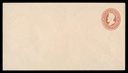 UO58, UPSS WD112, 6c Red War Dept. on cream, die WD13, size 10, knife 53, wmk. 2, wonderfully fresh and crisp example of this elusive size and knife, detailed embossing,
extremely fine only 75 of this entire were issued.