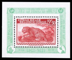 197 var.219 var., 1950 30c-2.50F UPU miniature sheets, six different examples of these handsome sheets from the 1942 Pictorial series, each with special marginal overprints
paying tribute to the UPU, and all with inverted marginal overprints,