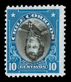 116a, 1912 10c Bernardo OHiggins, Center Inverted, fresh mint example, centered just a bit to left as most are found, rich colors, slightly tropicalized o.g., fine and scarce
(Michel 102K).