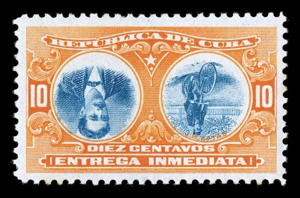 E4a, 1910 10c Special delivery, Center Inverted, wonderfully bright and fresh, radiant colors, exceptionally well centered, o.g., small h.r., faint trace of toning on one
perf. tip, choice very fine.